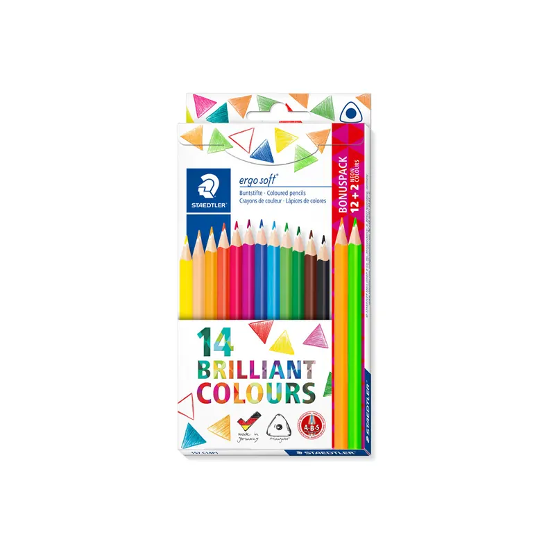 Farbstift Staedtler Mars ergo soft 157 - farbig sortiert Normalmine Ø 3 mm Dreieckform im Kartonetui 14er-Set