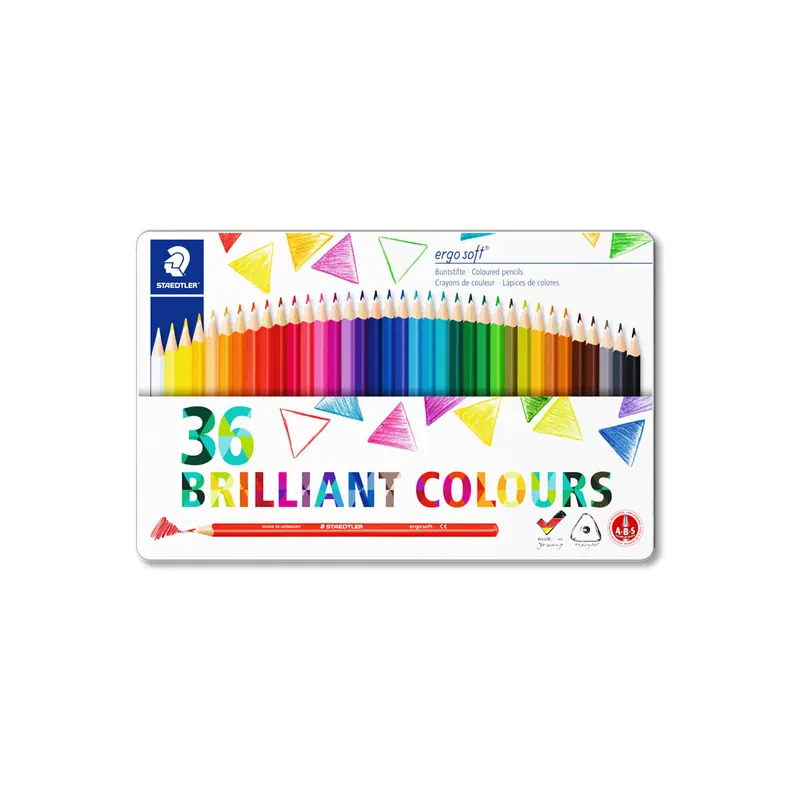 Farbstift Staedtler Mars ergo soft 157 - farbig sortiert Normalmine Ø 3 mm Dreieckform im Metalletui 36er-Set
