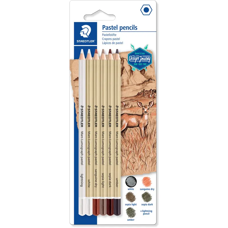 Farbstift Staedtler Mars Lumograph 100P-SBK6 - farbig sortiert Normalmine Ø 3,6 mm Sechskantform Pastellstifte 6er-Set