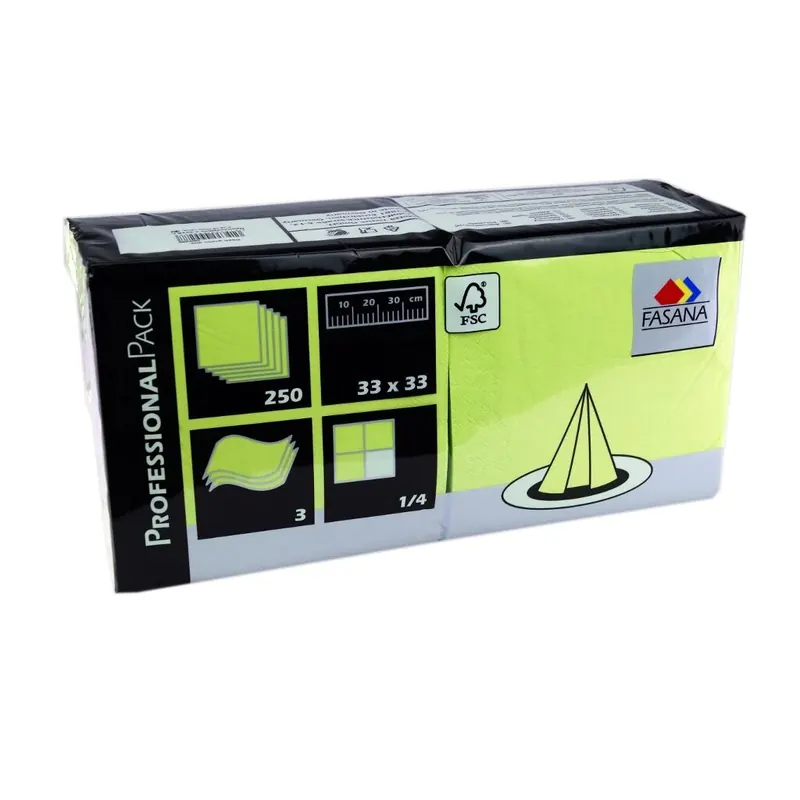 Fasana Servietten 250 Stück | 3-lagige Papierservietten in lime green | Serviette 1/4-Falz Größe: 33x33 cm, Dekoserviette, Prägeservietten für Serviettenhalter & Spender