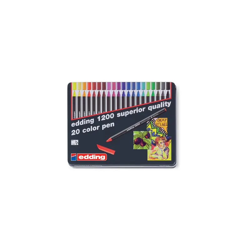 Fasermaler edding 1200 - farbig sortiert 1 mm Rundspitze Tinte auf Wasserbasis Kunststoffschaft 20er-Set