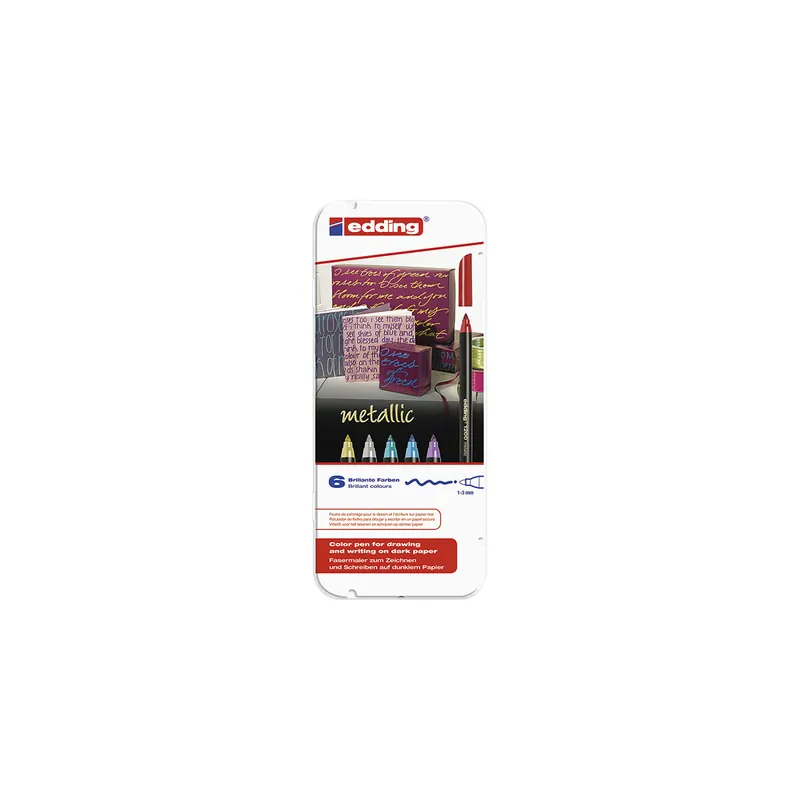 Fasermaler edding 1200 - farbig sortiert metallic 1-3 mm Rundspitze Tinte auf Wasserbasis Kunststoffschaft 6er-Set