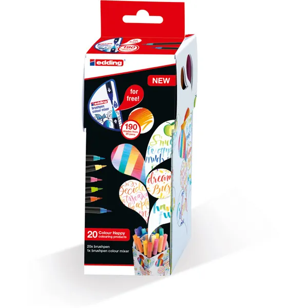 Fasermaler edding Colour Happy Box S2 CH20+1 - farbig sortiert variabel Rundspitze Tinte auf Wasserbasis Kunststoffschaft 21er-Set