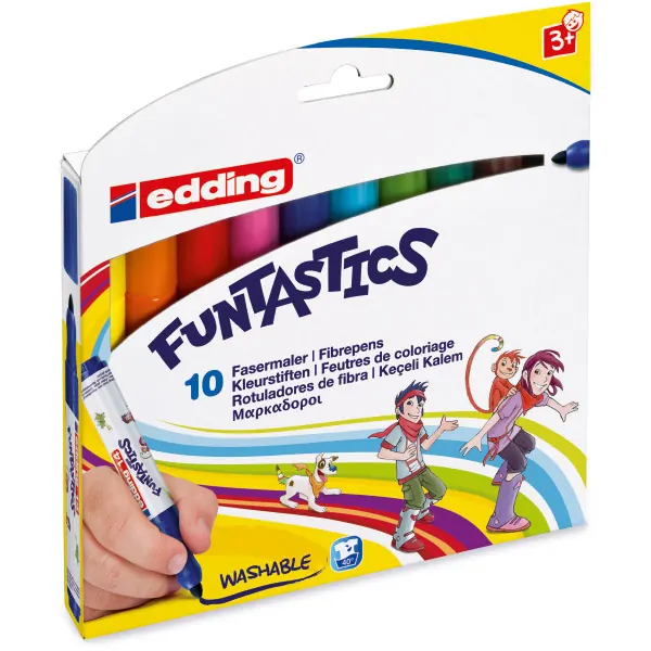 Fasermaler edding Funtastics 14 - farbig sortiert 3 mm Rundspitze Tinte auf Wasserbasis ergonomischer Griff 10er-Set