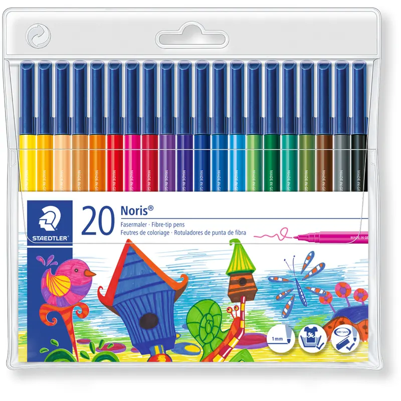 Fasermaler Staedtler Noris Club 326 - farbig sortiert 1 mm stabile Spitze Tinte auf Wasserbasis mit Lebensmittelfarbstoffen Kunststoffschaft 20er-Set