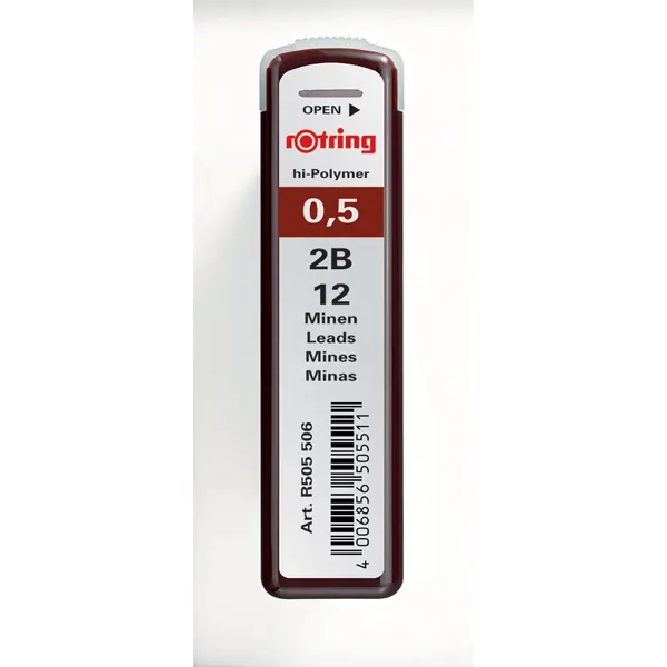 Feinminenstift Ersatzmine rOtring S0312630 - schwarz 0,50 mm 2B Pckg/12
