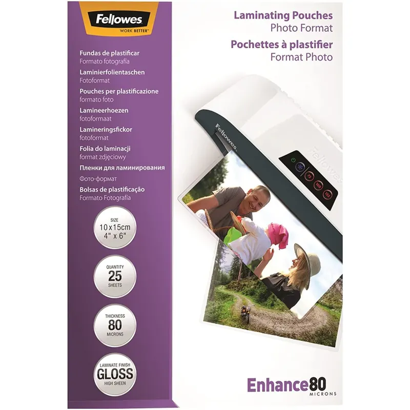 Fellowes Enhance Foto-Laminiertaschen 10 x 15 cm 80 Mikron 25 Stück