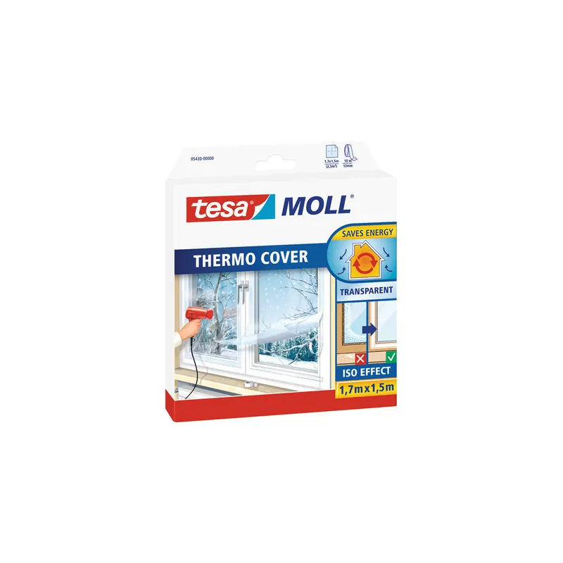 Fensterisolierfolie tesa tesamoll Thermo Cover 5430 - 1,7 x 1,5 m transparent selbstklebend mit Doppelklebband