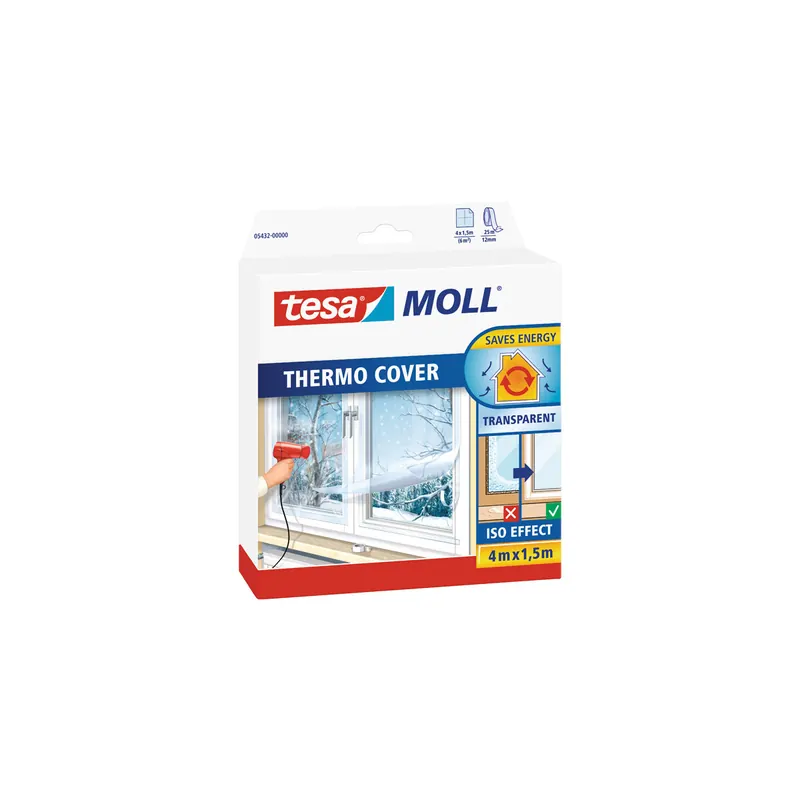 Fensterisolierfolie tesa tesamoll Thermo Cover 5432 - 4 m x 1,5 m transparent selbstklebend mit Doppelklebband