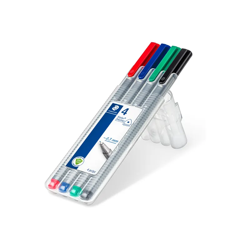 Fineliner Staedtler triplus 334 - farbig sortiert 0,3 mm in Aufstellbox ergonomischer Dreikantschaft 4er-Set