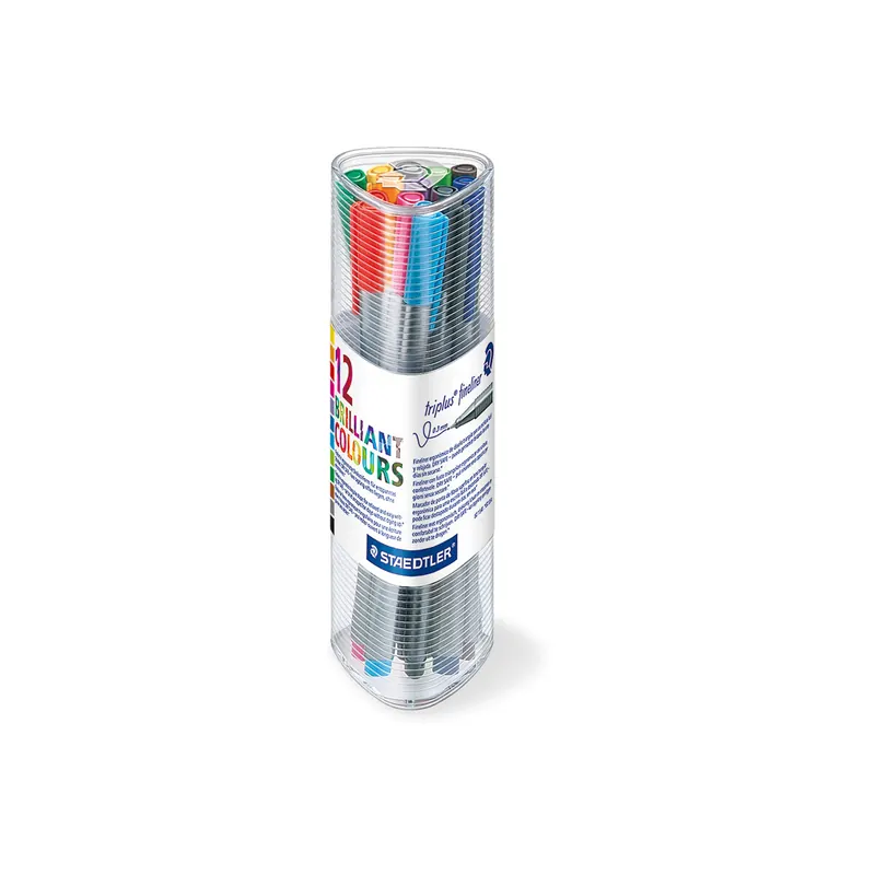 Fineliner Staedtler triplus 334 - farbig sortiert 0,3 mm in Kunststoffdose ergonomischer Dreikantschaft 12er-Set