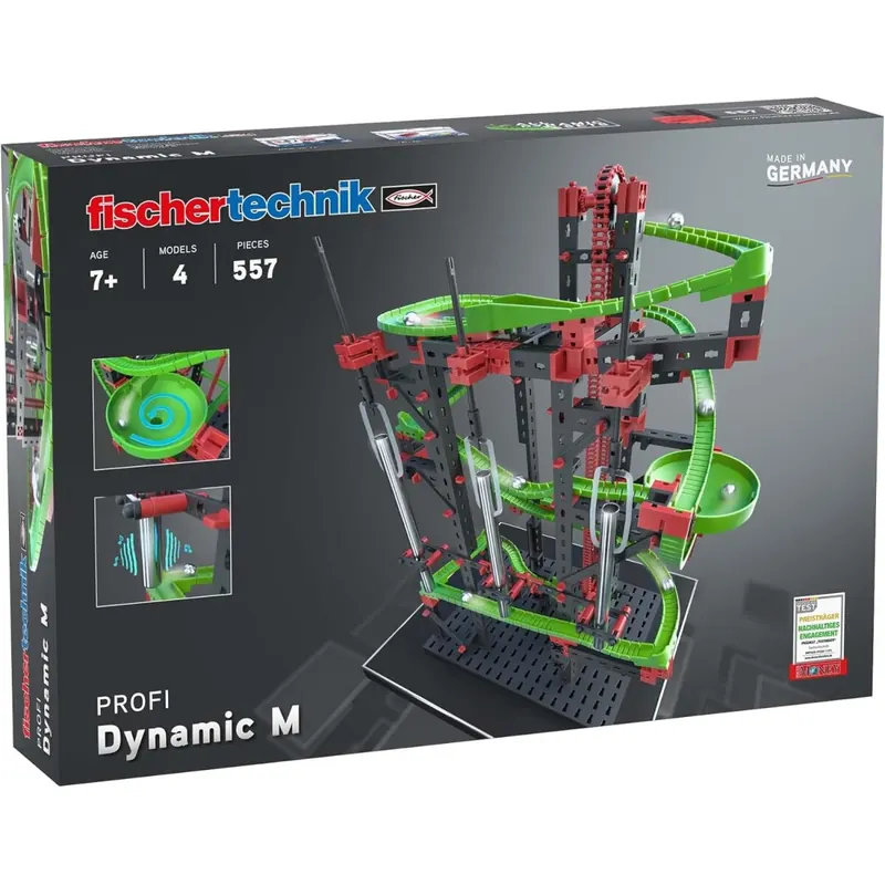 fischertechnik 533872 Kugelbahn Dynamic M – Bausatz für Kinder ab 7 Jahren, Lernspielzeug mit Flexschienen und Klangrohren, fördert technisches Verständnis