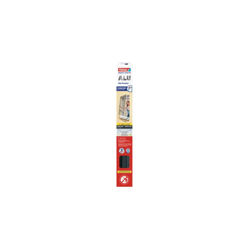 Fliegengitter Fenster tesa Insect Stop Alu Comfort 55194 - 100 x 120 cm anthrazit Easy-Fit-Eckverbinder mit Aluminium-Rahmen Clear-View-Gewebe