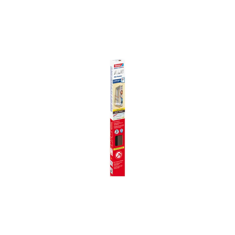 Fliegengitter Fenster tesa Insect Stop Alu Comfort 55194 - 100 x 120 cm braun Easy-Fit-Eckverbinder mit Aluminium-Rahmen Clear-View-Gewebe