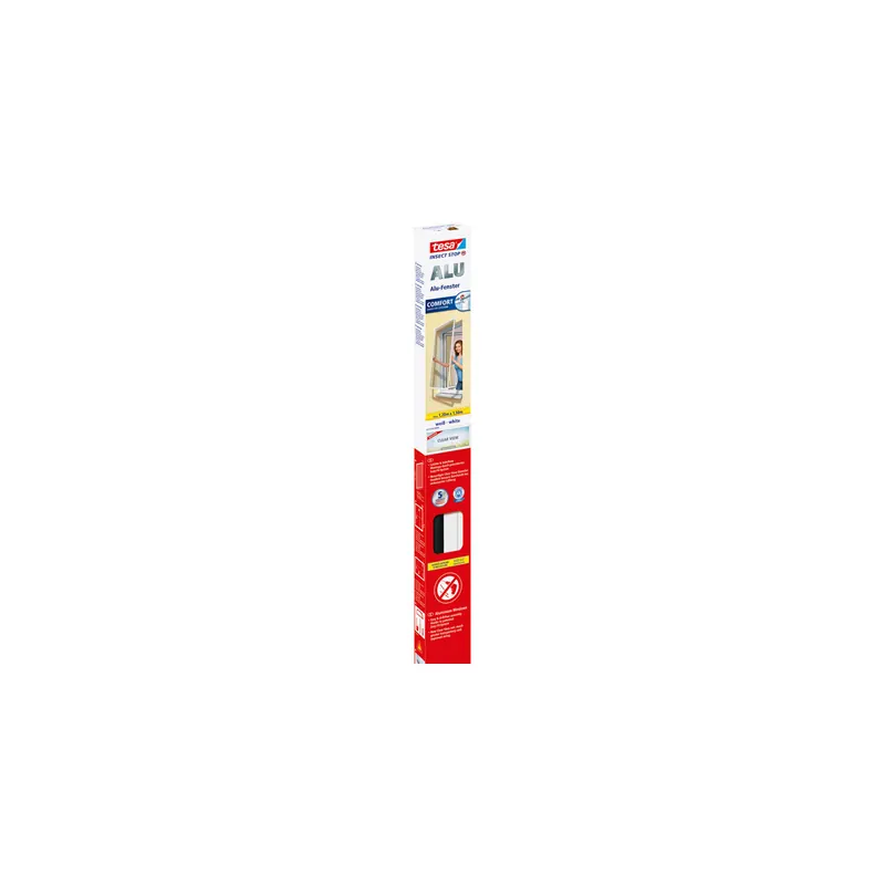 Fliegengitter Fenster tesa Insect Stop Alu Comfort 55195 - 120 x 150 cm weiß Easy-Fit-Eckverbinder mit Aluminium-Rahmen Clear-View-Gewebe