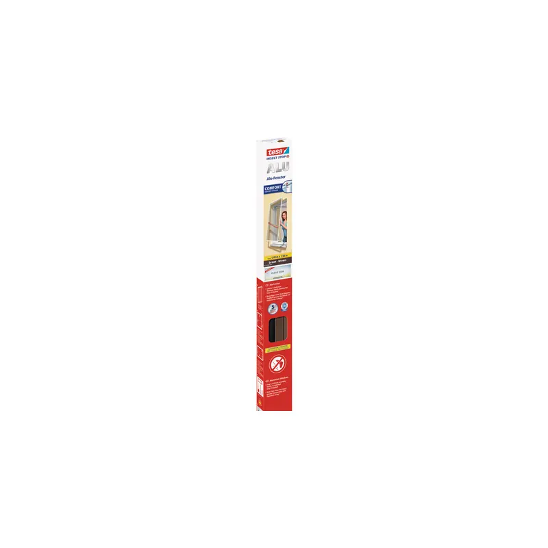 Fliegengitter Fenster tesa Insect Stop Alu Comfort 55196 - 140 x 150 cm braun Easy-Fit-Eckverbinder mit Aluminium-Rahmen Clear-View-Gewebe