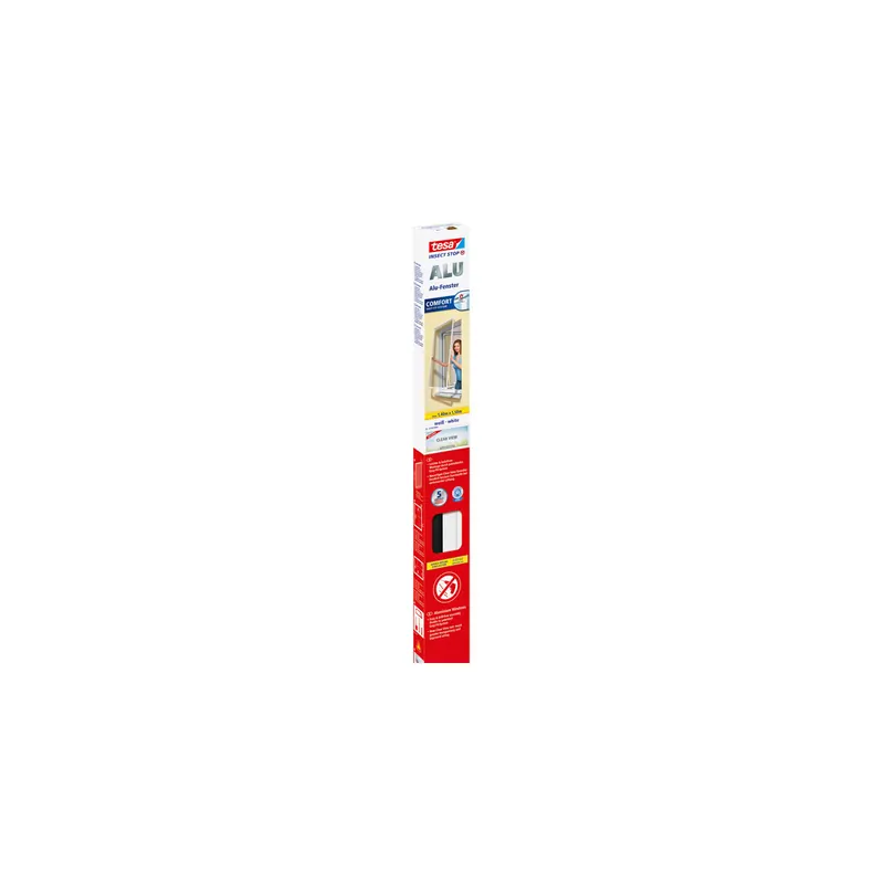 Fliegengitter Fenster tesa Insect Stop Alu Comfort 55196 - 140 x 150 cm weiß Easy-Fit-Eckverbinder mit Aluminium-Rahmen Clear-View-Gewebe