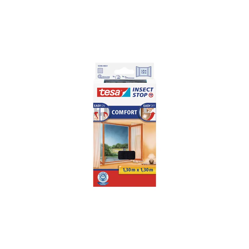 Fliegengitter Fenster tesa Insect Stop Comfort 55396 - 130 x 130 cm anthrazit Easy-on-System inkl. Andrück- und Schneidehilfe