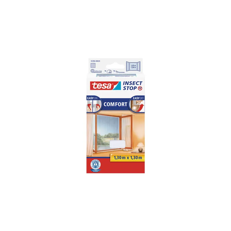 Fliegengitter Fenster tesa Insect Stop Comfort 55396 - 130 x 130 cm weiß Easy-on-System inkl. Andrück- und Schneidehilfe
