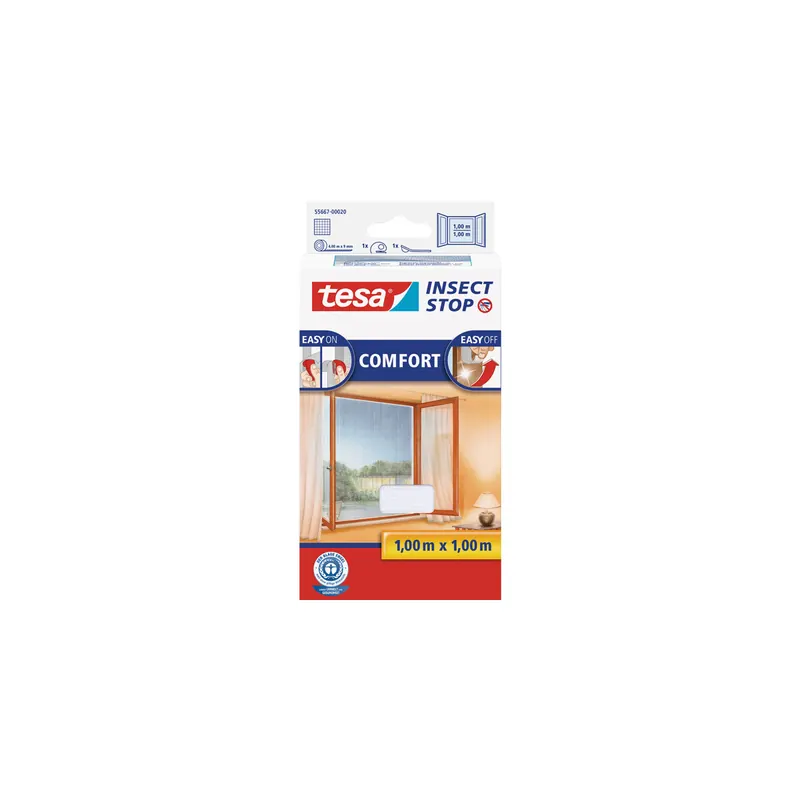 Fliegengitter Fenster tesa Insect Stop Comfort 55667 - 100 x 100 cm weiß Easy-on-System inkl. Andrück- und Schneidehilfe