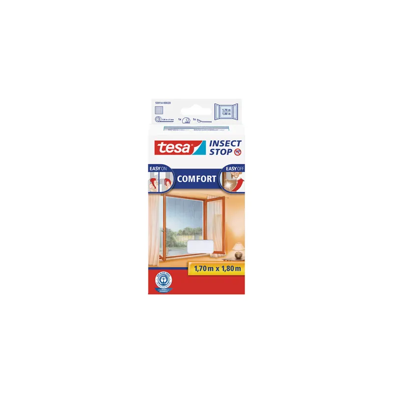 Fliegengitter Fenster tesa Insect Stop Comfort 55914 - 170 x 180 cm weiß Easy-on-System inkl. Andrück- und Schneidehilfe