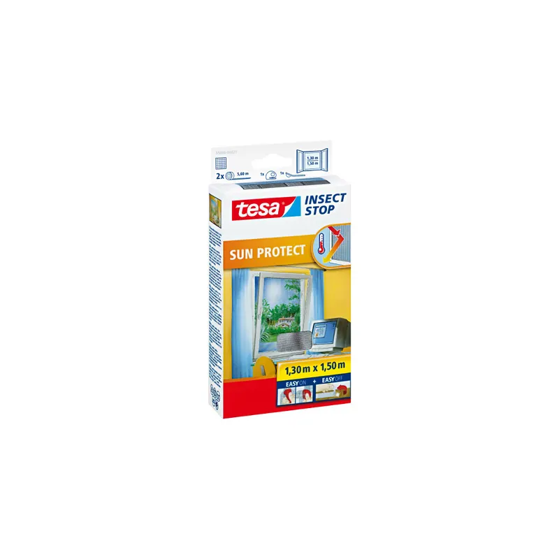 Fliegengitter Fenster tesa Insect Stop Sun Protect 55806 - 130 x 150 cm weiß Easy-on-System inkl. Andrück- und Schneidehilfe