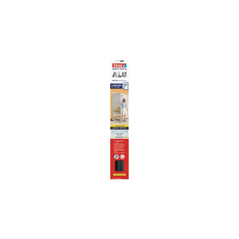 Fliegengitter Tür tesa Insect Stop Alu Comfort 55192 - 100 x 220 cm anthrazit Easy-Fit-Eckverbinder mit Aluminium-Rahmen Clear-View-Gewebe
