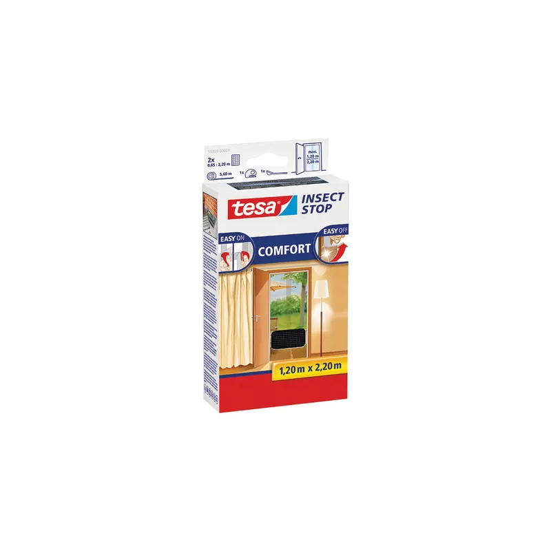 Fliegengitter Tür tesa Insect Stop Comfort 55389 - 65 x 220 cm anthrazit Easy-on-Systems inkl. Andrück- und Schneidehilfe