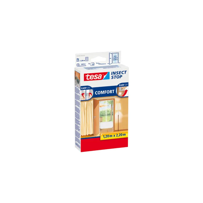 Fliegengitter Tür tesa Insect Stop Comfort 55389 - 65 x 220 cm weiß Easy-on-Systems inkl. Andrück- und Schneidehilfe
