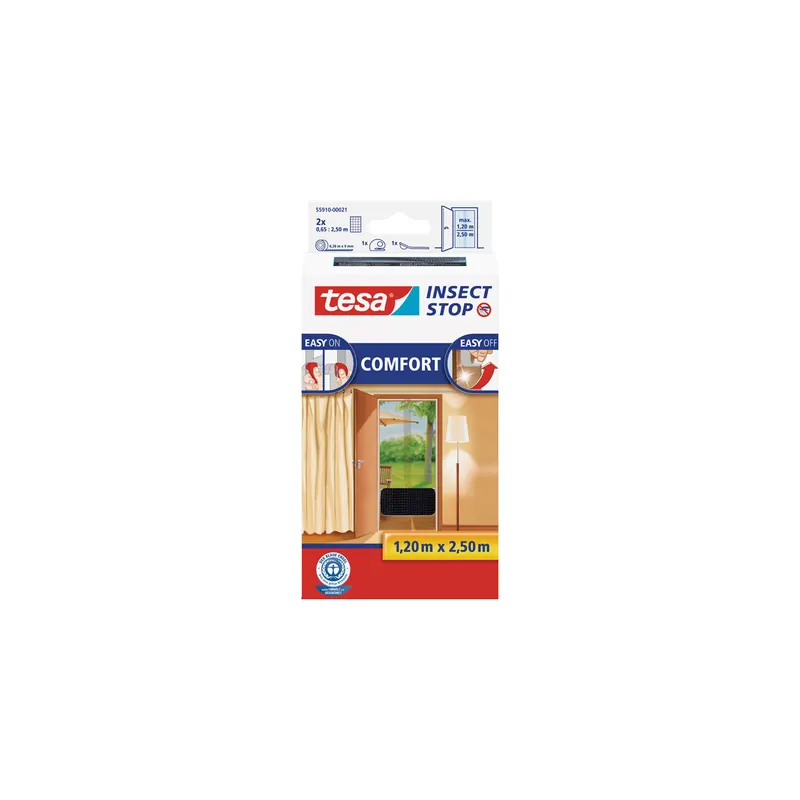 Fliegengitter Tür tesa Insect Stop Comfort XL 55910 - 65 x 250 cm anthrazit Easy-on-Systems inkl. Andrück- und Schneidehilfe