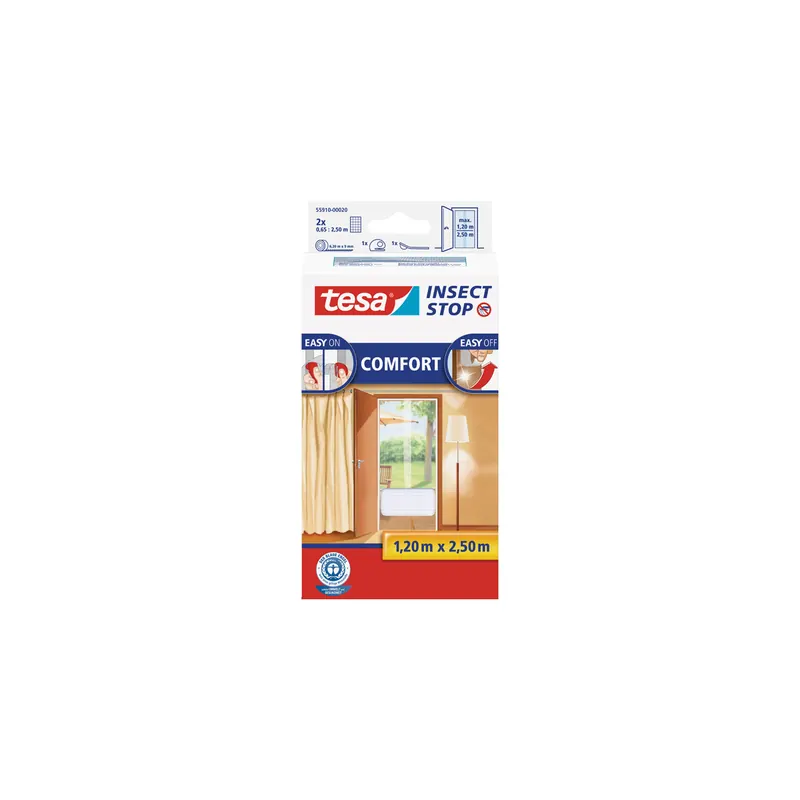 Fliegengitter Tür tesa Insect Stop Comfort XL 55910 - 65 x 250 cm weiß Easy-on-Systems inkl. Andrück- und Schneidehilfe