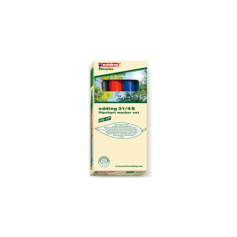 Flipchartmarker edding Ecoline 31 - farbig sortiert 1,5-3 mm Rundspitze permanent nachfüllbar 4er-Set