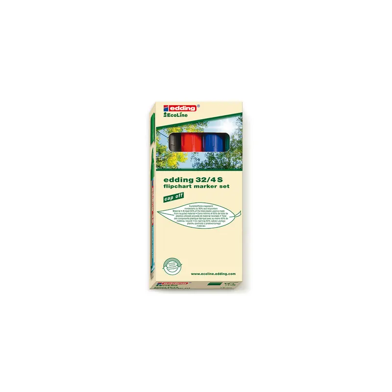 Flipchartmarker edding Ecoline 32 - farbig sortiert 1-5 mm Keilspitze permanent nachfüllbar 4er-Set