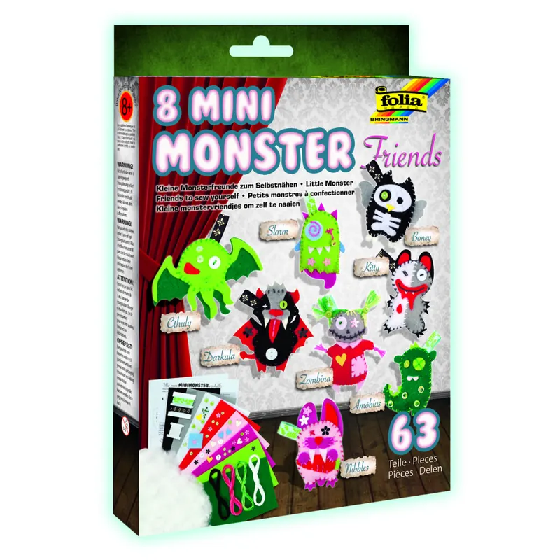 folia 50106 - Mini Monster Freunde, 63 Teile zum Erstellen von 8 Monsterfreunden