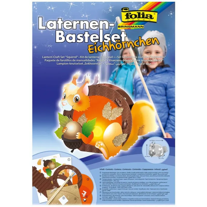 folia 94104 - Laternen Bastelset Eichhörnchen, ca. 34 x 29 x 11 cm - Komplettset zur Erstellung einer wunderschönen Laterne