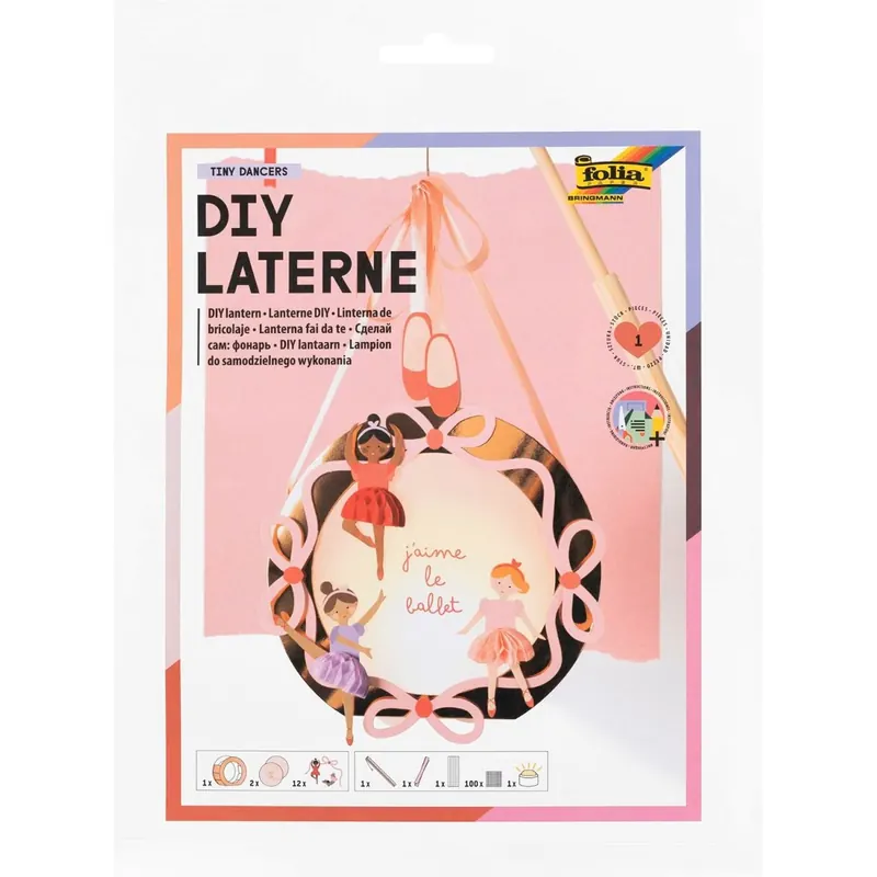 folia 94401 - DIY Laterne TINY DANCERS, ca. 19 x 23,5 x 6 cm - Laternen Bastelset gestaltbar als Ballerina oder Dackel bei der Ballet Stunde, inkl. LED Licht, 2 Batterien und Klebepad