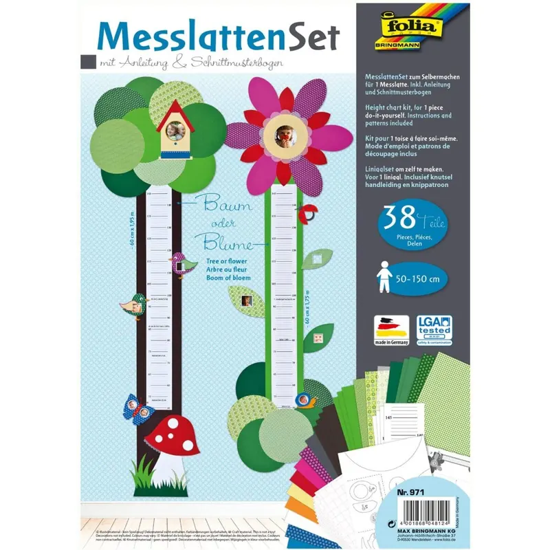 folia 971 - Messlatten Set "Baum oder Blume", Bastelset zum Erstellen einer wunderschönen Messlatte aus Fotokarton