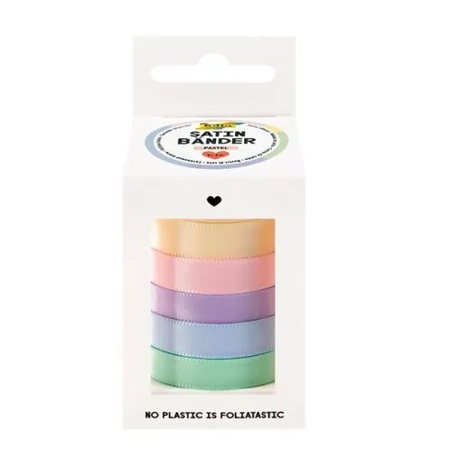 folia Satinbänder in 5 Pastellfarben, je 10 mm x 4 Meter