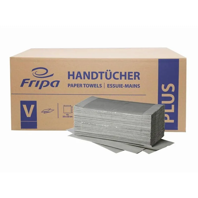 fripa Papiertücher Plus L: 1-lagig, 100% Recycling, V-Falz, reißfest, 20 Bund, 5000 Tücher, Naturfarbe