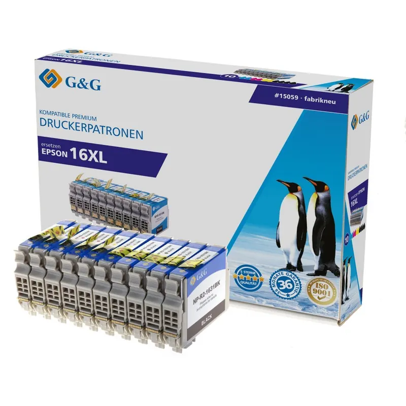 G&G Tinte ersetzt Epson 16XL, T1631, T1632, T1633, T1634, T1636 Kompatibel 10er-Pack Schwarz, Cyan, Magenta, Gelb 15059