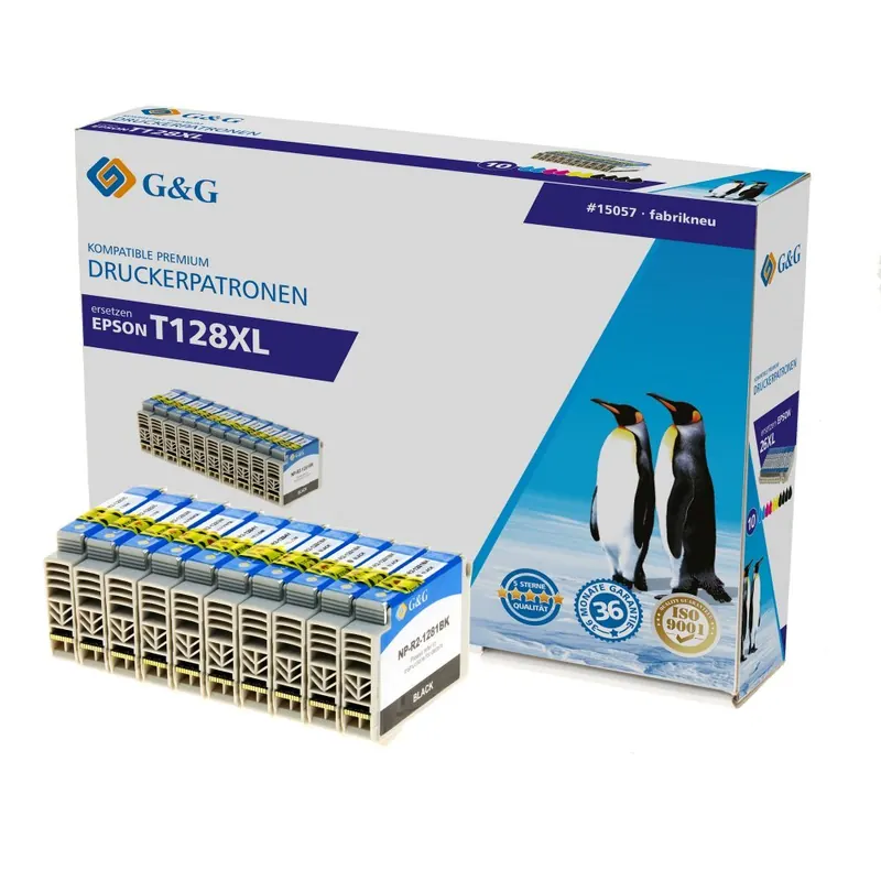 G&G Tinte ersetzt Epson T1281, T1282, T1283, T1284, T1285 Kompatibel 10er-Pack Schwarz, Cyan, Magenta, Gelb 15057