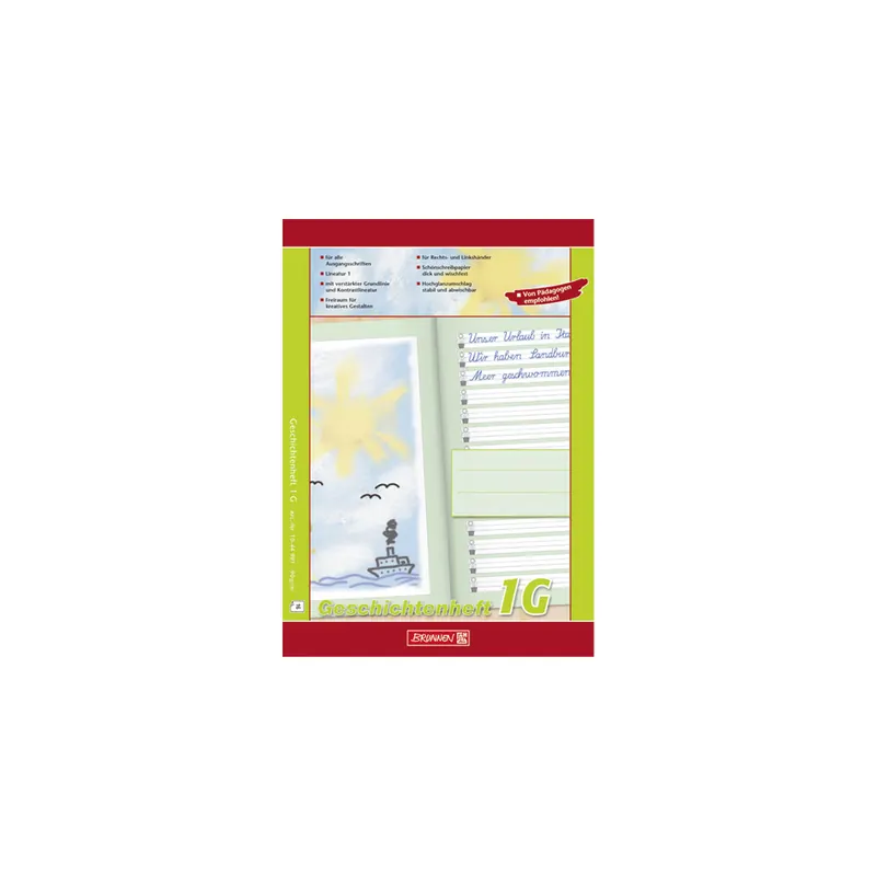 Geschichtenheft Brunnen Premium 44991 - A4 210 x 297 mm Lineatur1G für 1. Klasse Lin01 blanko klimaneutral 16 Blatt hochweißes Premiumpapier 90 g/m²