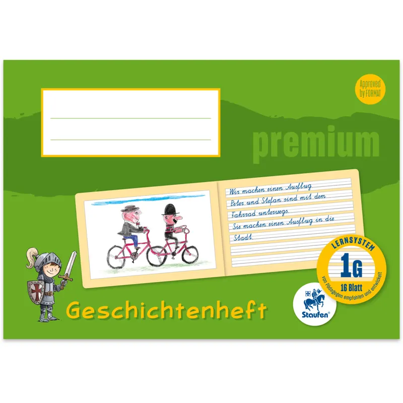 Geschichtenheft Staufen Premium 734500730 - A5 quer 148 x 210 mm Lineatur1G für 1. Klasse Lin01 blanko klimaneutral 16 Blatt hochweißes Premiumpapier 90 g/m²
