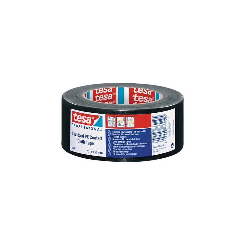Gewebeklebeband tesa tesaband 4688 - 50 mm x 25 m schwarz PE-Extrudierband für Industrie/Gewerbe-Anwendungen  Pckg/5