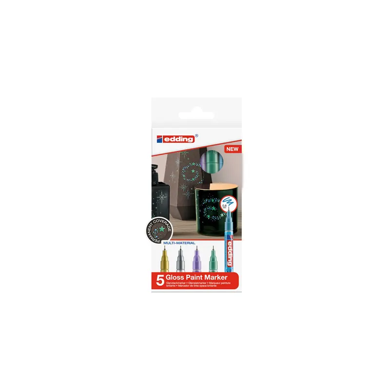 Glanzlackmarker edding creative 780 - farbig sortiert spezial 0,8 mm Rundspitze permanent nicht nachfüllbar 5er-Set