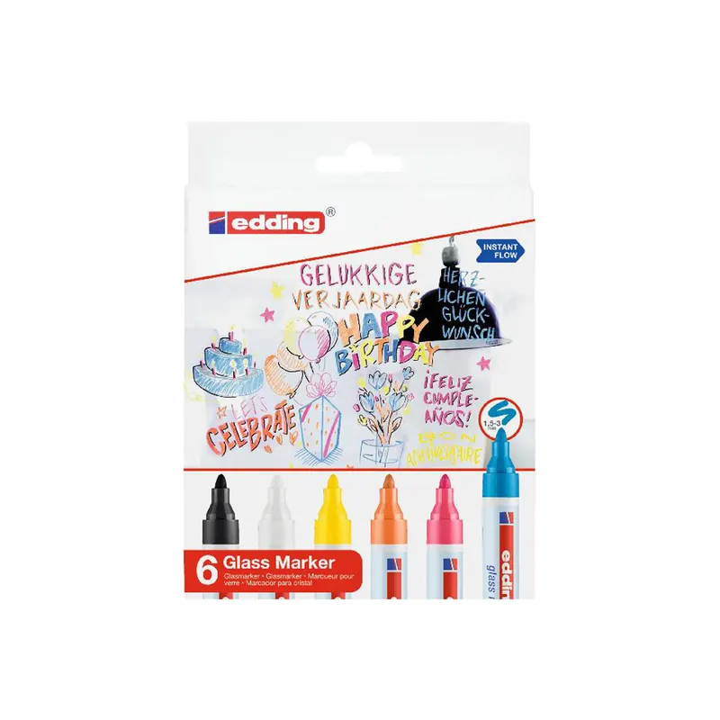 Glasboardmarker edding 95 - farbig sortiert 1,5-3 mm Rundspitze non-permanent nicht nachfüllbar 6er-Set