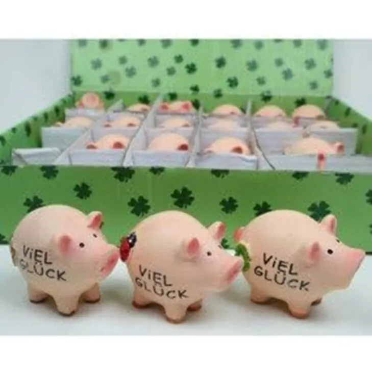 Glücksbringer Schwein"Viel Glück" Polyresin 5x4cm