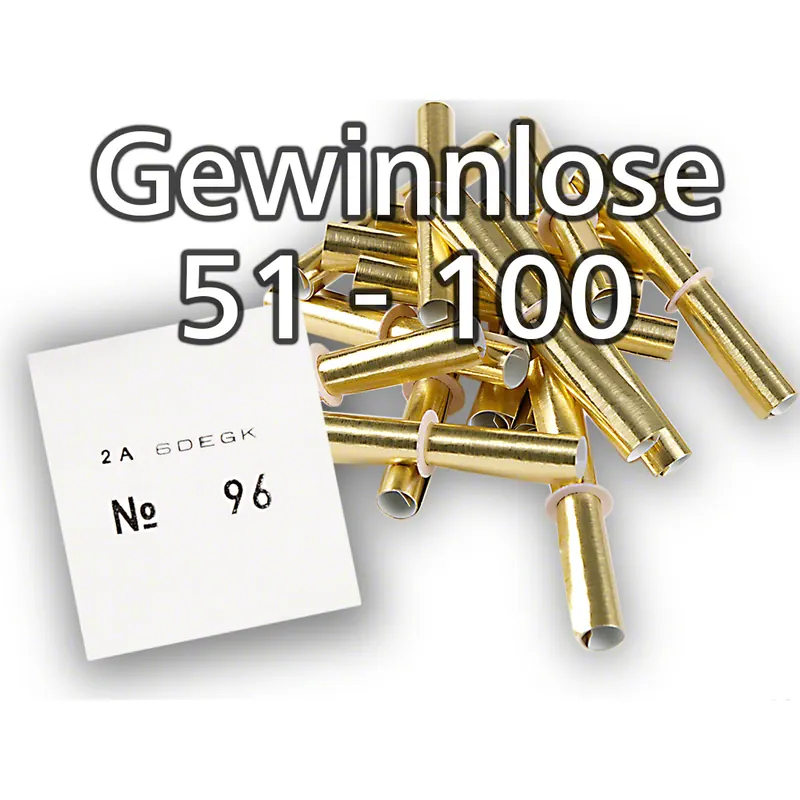 gold-glänzende Röllchenlose mit Pappringverschluß, Nummernsatz von 51-100