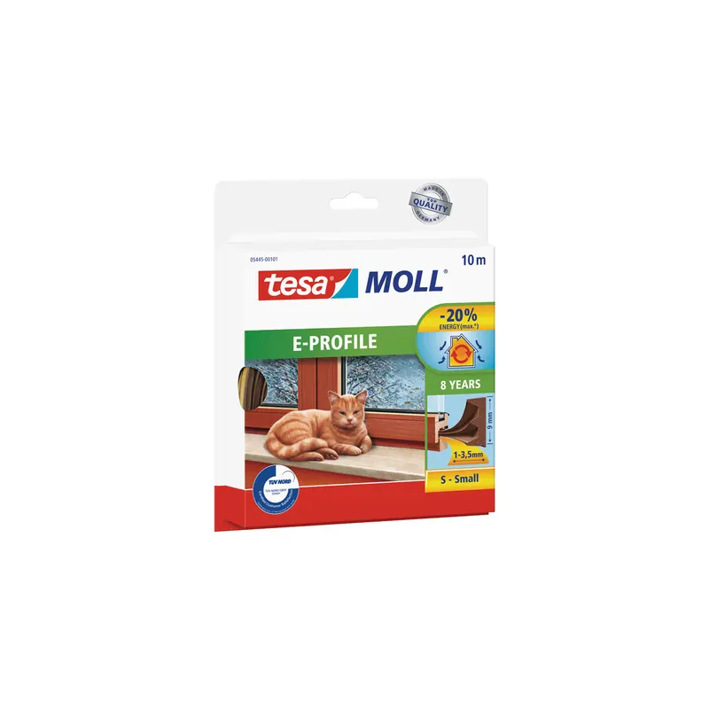 Gummidichtung tesa tesamoll E-Profil 5445 - 10 m x 9 mm x 4 mm braun selbstklebend für 1-3,5 mm Spalten