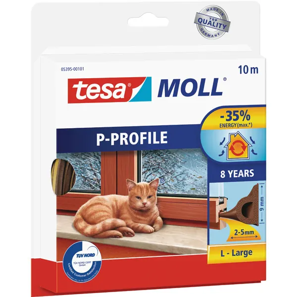 Gummidichtung tesa tesamoll P-Profil 5395 - 10 m x 9 mm x 5,5 mm braun selbstklebend für 2-5 mm Spalten